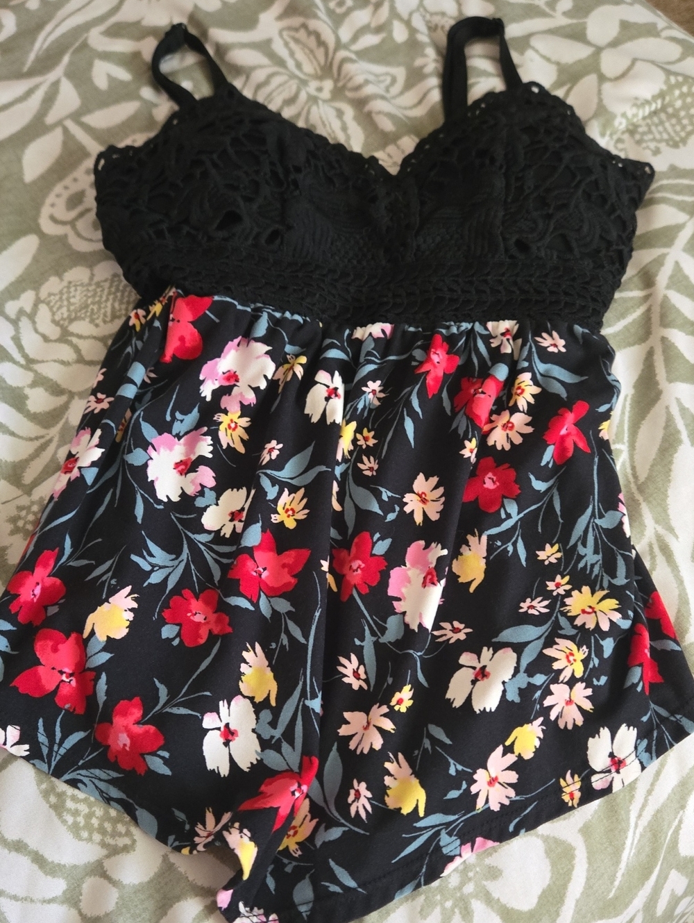 Women's - No Boundaries Black Tank with Pastel Floral Lining